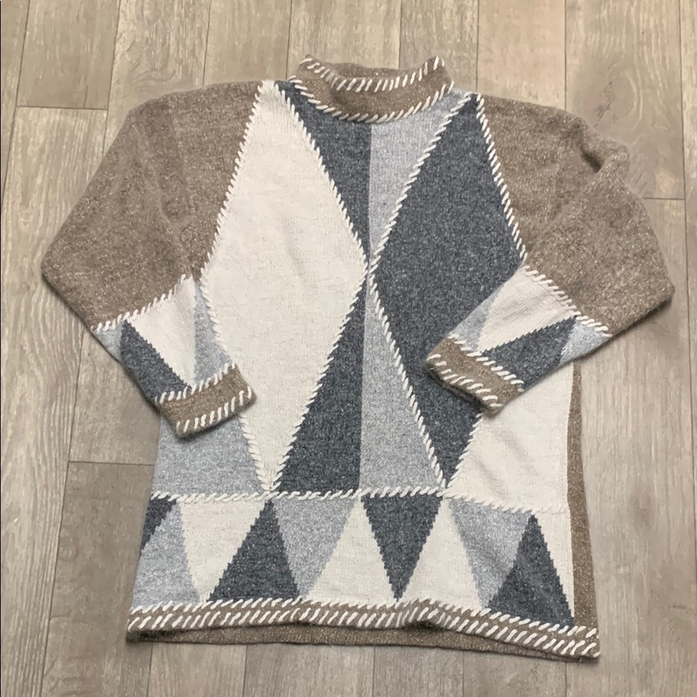 Womens Gina Peters Silk Angora Rabbit Hair‎ Lambswool Much Neck Pullover Sweater